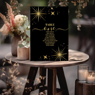 Numéro De Table Mariage Étoiles Célestes Or Noir Mystique