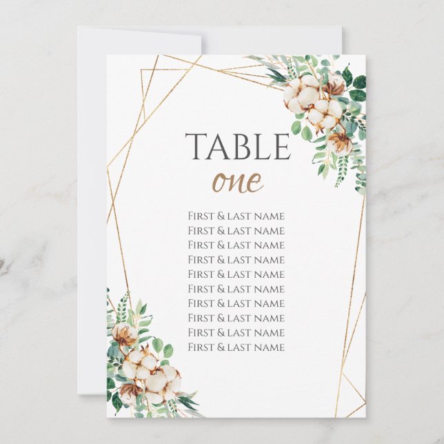 Numéro de table mariage Eucalyptus & Coton (Devant)