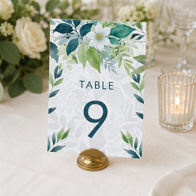 Numéro De Table Mariage Eucalyptus Feuillage Ivoire Vert Sauge (Créateur téléchargé)