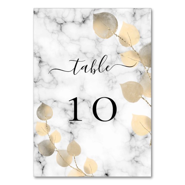 Numéro De Table Mariage eucalyptus marbre doré élégant (Par défaut)