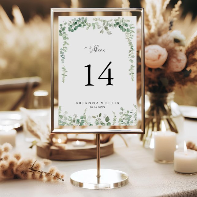 Numéro De Table Mariage Eucalyptus minimaliste géométrique (Créateur téléchargé)