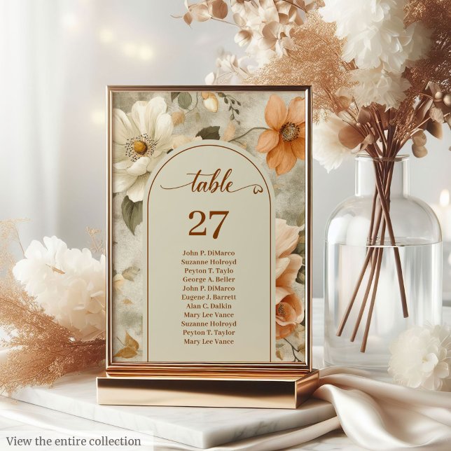Numéro De Table Mariage Fantaisiste Boho Orange Brûlé Ivoire Sage  (Whimsical Boho Burnt Orange Ivory Sage Wedding Table Number

)