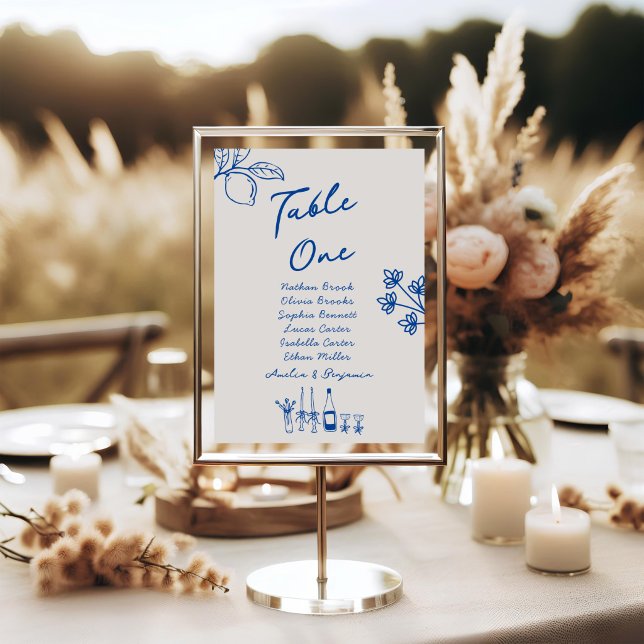 Numéro De Table Mariage Fantaisiste Champagne Dessiné à la Main Bl (Créateur téléchargé)