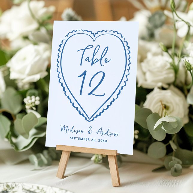 Numéro De Table Mariage Fantaisiste Cœur Bleu (Créateur téléchargé)