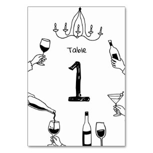 Numéro De Table Mariage Fantaisiste Moderne Vin Doodle Dessiné à