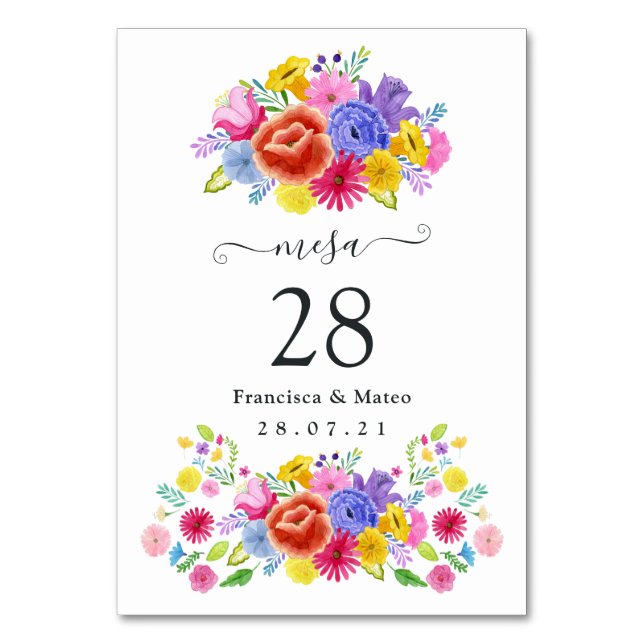 Numéro De Table Mariage Fête Espagnole Florale Aquarelle (Par défaut)
