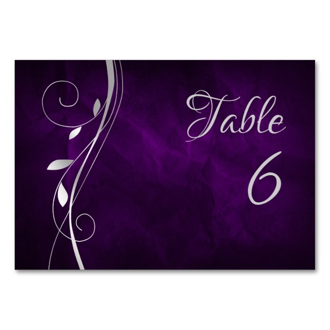 Numéro De Table Mariage Feuille d'Argent Tourbillon Violet Foncé (Devant)