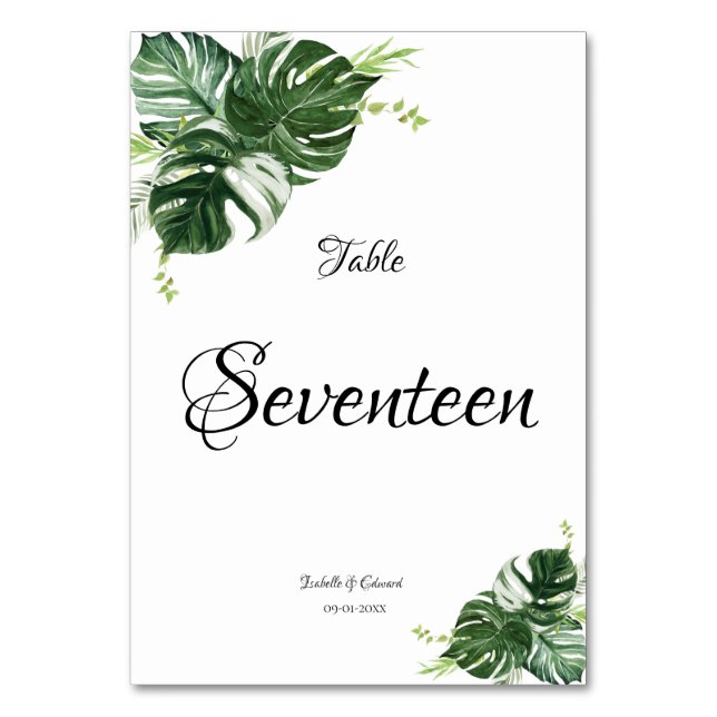 Numéro De Table Mariage Feuille Tropical Green Monstera (Par défaut)