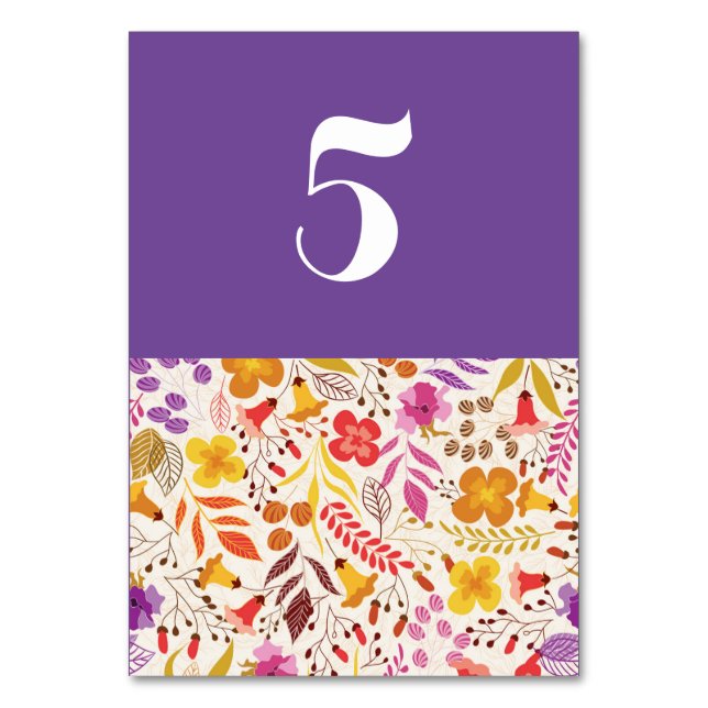 Numéro De Table Mariage Fleur de Boho Orange Violet Feuillage (Par défaut)