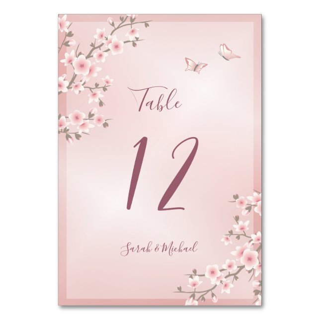 Numéro De Table Mariage Fleur de Cerisier Rose Tendre (Dos)