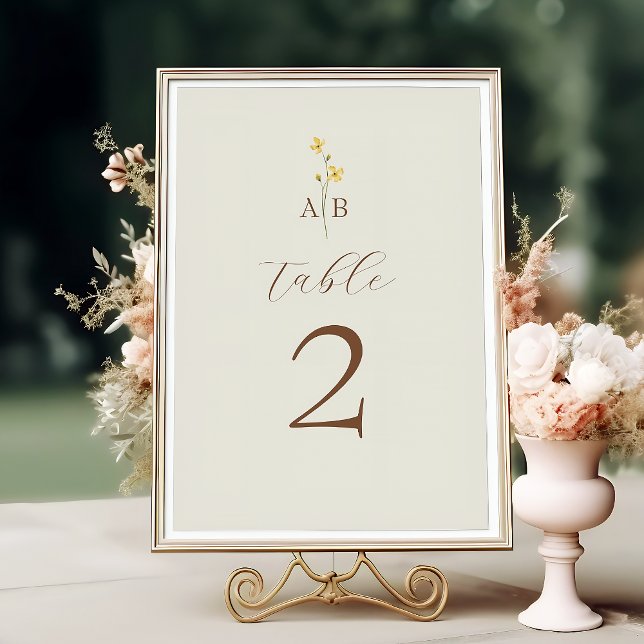 Numéro De Table Mariage Fleur de Champ Neutre (Créateur téléchargé)