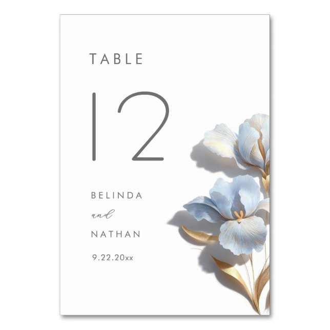 Numéro De Table Mariage Fleur de Lys Bleue 3D (Dos)
