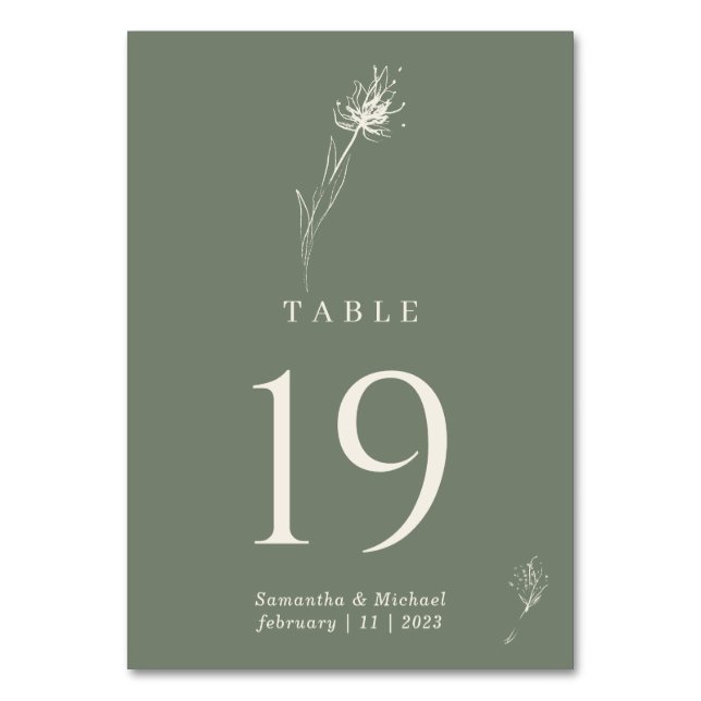 Numéro De Table Mariage Fleur de Pissenlit Vert Sauge (Par défaut)