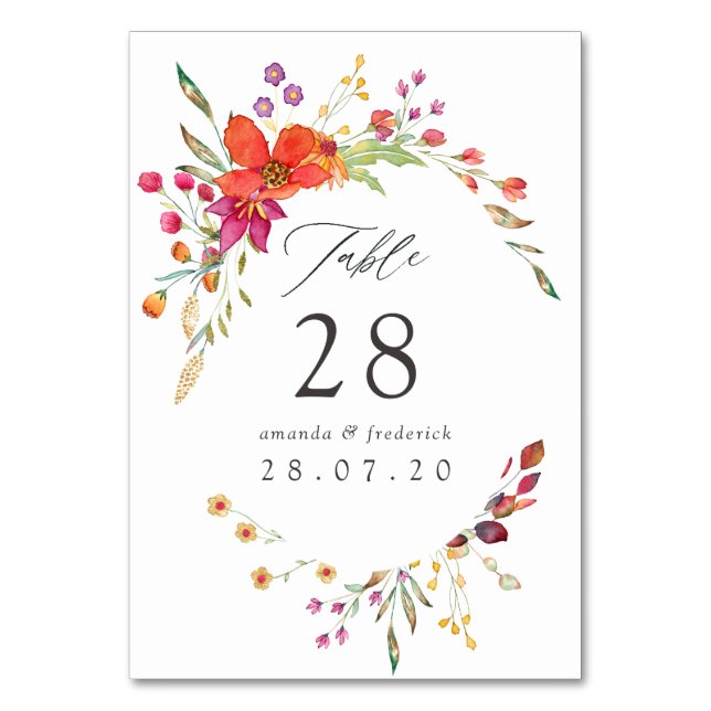 Numéro De Table Mariage Fleur Sauvage Aquarelle Aquarellée (Par défaut)