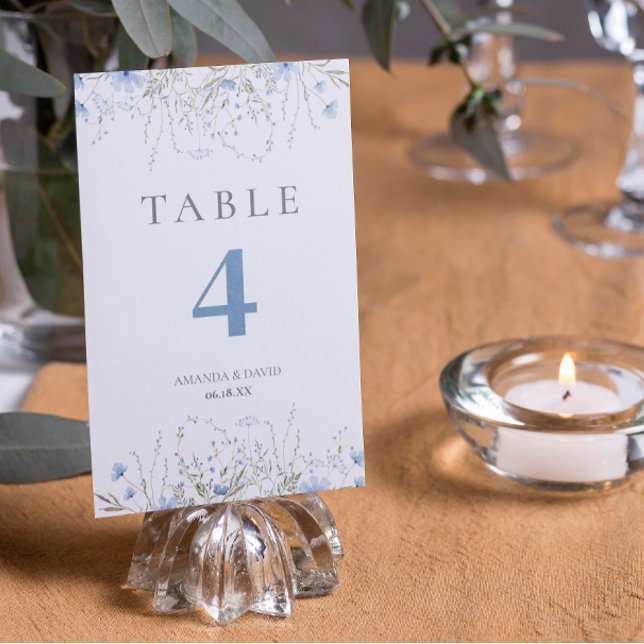 Numéro De Table Mariage Fleur Sauvage Bleu Periwinkle  (Créateur téléchargé)