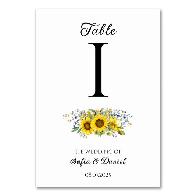 Numéro De Table Mariage fleur sauvage bleu Tournesol (Par défaut)