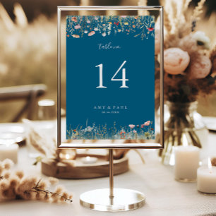 Numéro De Table Mariage Fleur sauvage de la Marine Blissant Colorf