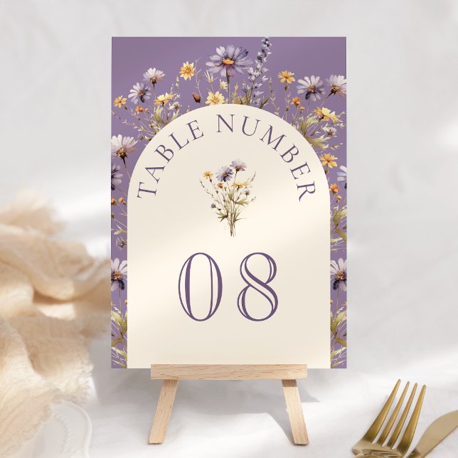 Numéro De Table Mariage Fleur sauvage Dusty Purple Boho (Créateur téléchargé)