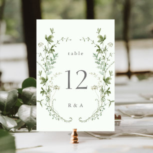 Numéro De Table Mariage Fleur sauvage Pale Green Elegant