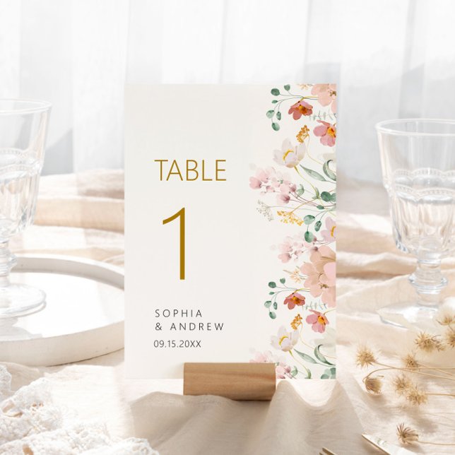 Numéro De Table Mariage Fleur sauvage rustique Numéro de tableau 1 (Créateur téléchargé)