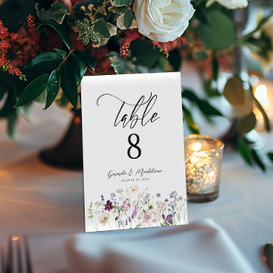 Numéro de table mariage fleur sauvage Watercolor