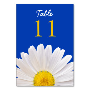 Numéro De Table Mariage Fleur Shasta Daisy jaune blanc Cobalt