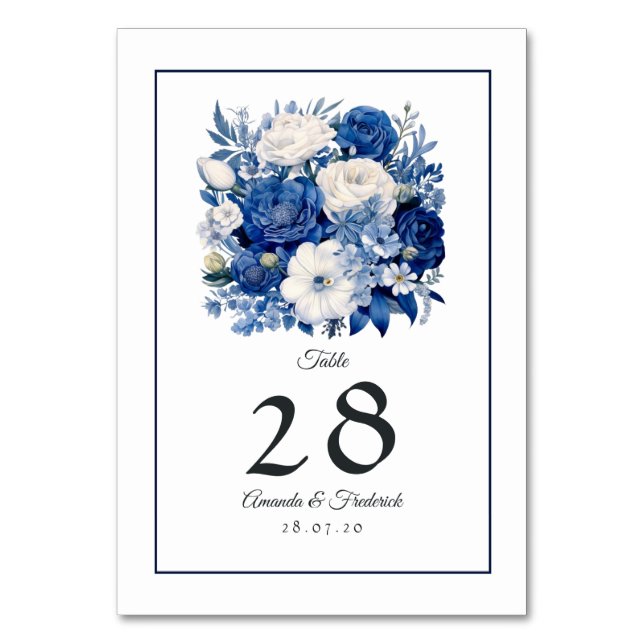 Numéro De Table Mariage Fleurie Bleu Marine et Blanc (Par défaut)