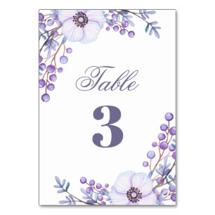Numéro De Table Mariage fleurie violette. Fleurs lilas aquarelles