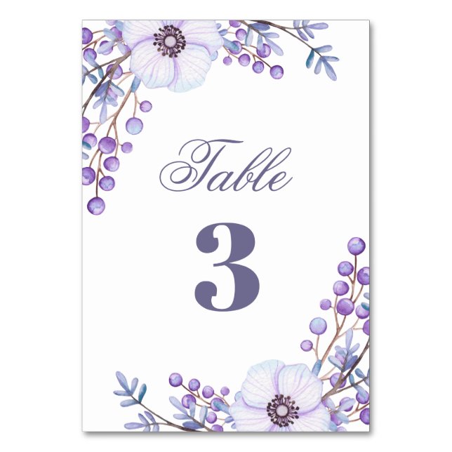 Numéro De Table Mariage fleurie violette. Fleurs lilas aquarelles (Par défaut)