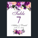 Numéro De Table Mariage Fleuris Aquarelle Violet Ultra GP<br><div class="desc">Carte de Table de Mariage Fleuris Aquarelle Violet Ultra - Écriture Violette</div>