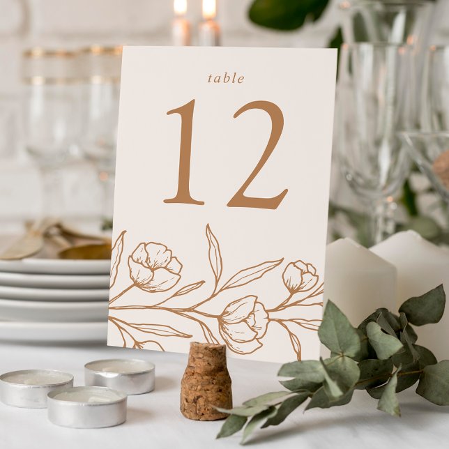 Numéro De Table Mariage Fleuris Esquisse Amande et Cuivre (Créateur téléchargé)