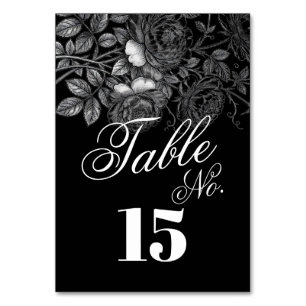 Numéro De Table Mariage Fleuris Noir Et Blanc Monochrome Gothique 
