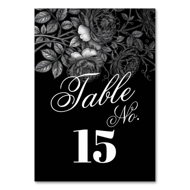 Numéro De Table Mariage Fleuris Noir Et Blanc Monochrome Gothique  (Par défaut)