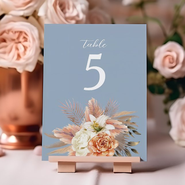 Numéro De Table Mariage Fleuriste de Pêche Bleu Poussiéreux (Créateur téléchargé)