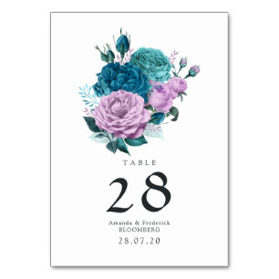 Numéro De Table Mariage Fleuriste Turquoise et Lavande