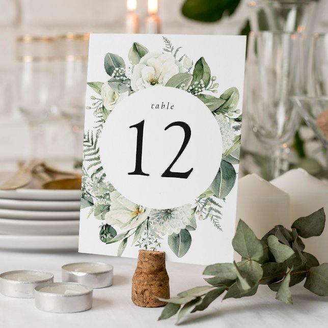 Numéro De Table Mariage Fleurs Blanches Luxuriantes et Verdure (Créateur téléchargé)