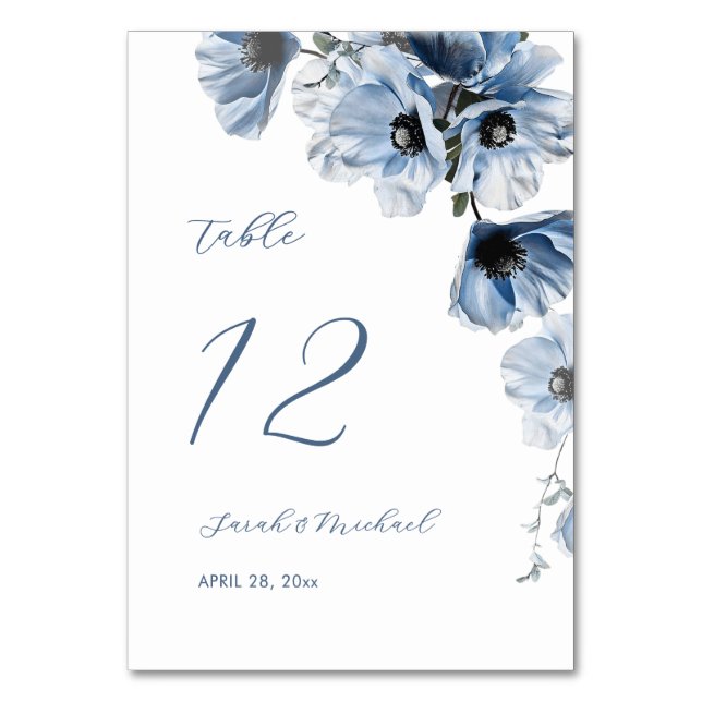 Numéro De Table Mariage Fleurs Bleues Délicates (Par défaut)