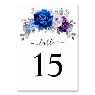 Numéro De Table Mariage Fleurs de Lilas Violet Bleu Royal Navy