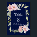 Numéro De Table Mariage Fleurs de Teint Rose Navy Bleu<br><div class="desc">Une combinaison très populaire en toutes saisons : bleu marine ou bleu poussiéreux et rose teint ! Magnifiques fleurs aquarelles (roses,  pivoines) feuillage,  bourgeons et séparateur,  se complètent très bien ! Utilisez l'outil Personnaliser pour ajouter vos informations. Pour les articles assortis,  veuillez visiter ma Collection Florale Rose Teint.</div>