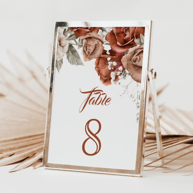 Numéro De Table Mariage Fleurs de Terracotta Roses Orange Brûlées (Créateur téléchargé)