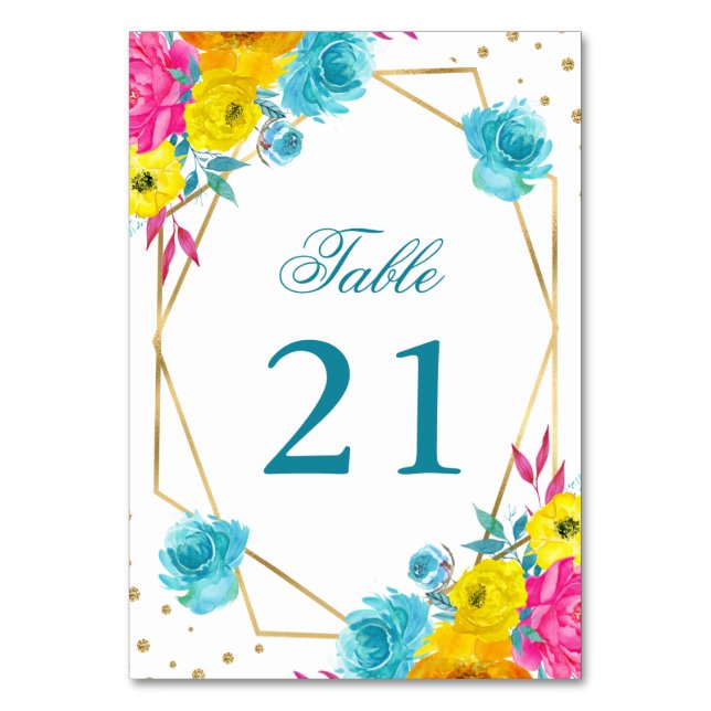 Numéro De Table Mariage Fleurs d'été Aquarelle Bohème (Par défaut)