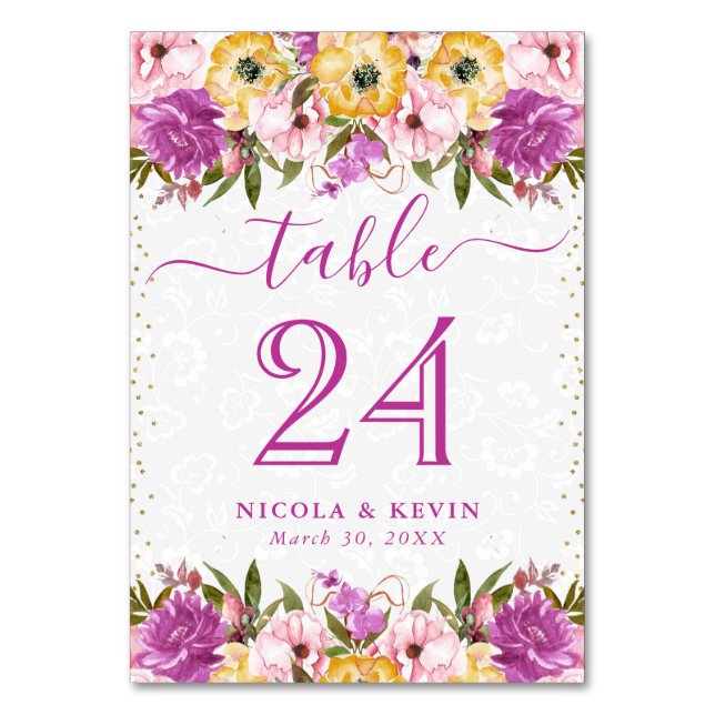 Numéro De Table Mariage Fleurs d'été Rose et Jaune (Par défaut)