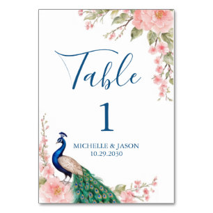 Numéro De Table Mariage Fleurs Paon Aquarelle Tendance Moderne