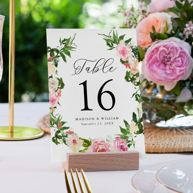Numéro De Table Mariage Fleurs Roses Tendres (Créateur téléchargé)