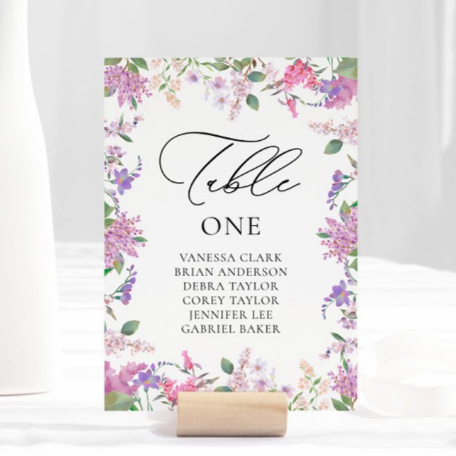 Numéro De Table Mariage Fleurs Sauvages Aquarelle Violettes Modern (Créateur téléchargé)