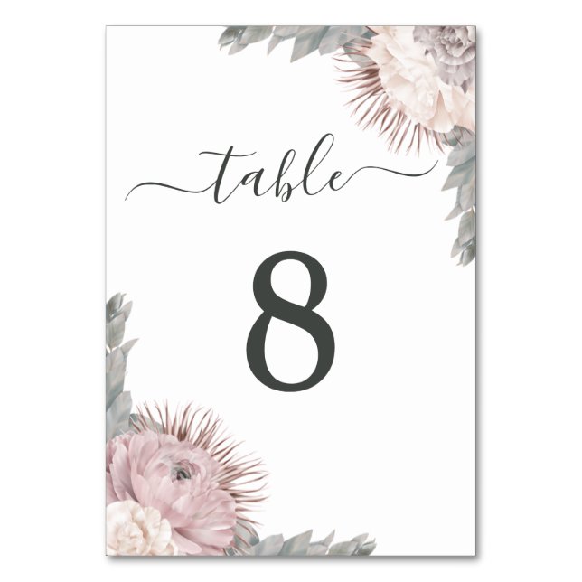 Numéro De Table Mariage Fleurs Séchées Floral Bohème Rose Poussiér (Dos)
