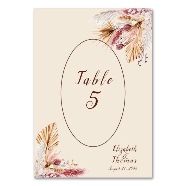 Numéro De Table Mariage Fleurs Séchées Herbe de Pampa  (Par défaut)
