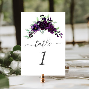 Numéro De Table Mariage Fleurs Violetes Aquarelle en Pulvérisation