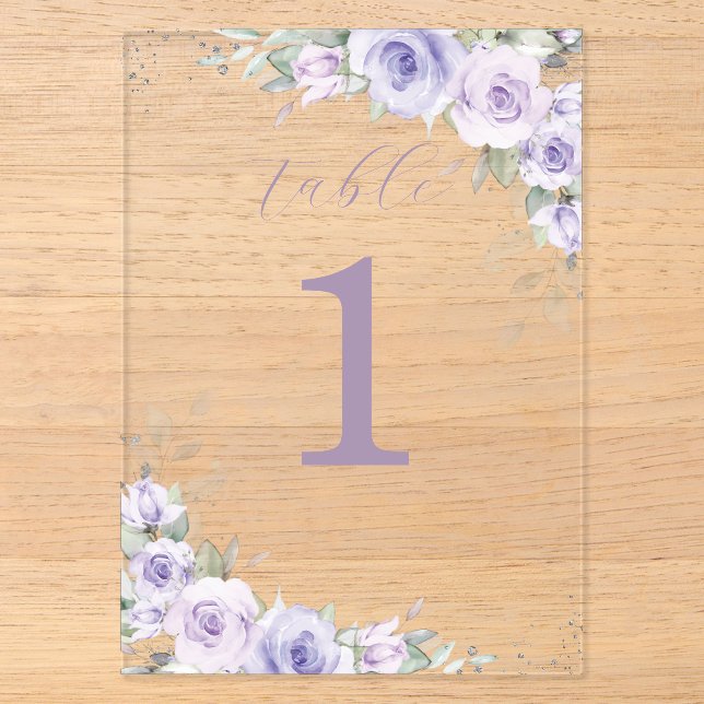 Numéro de table Mariage Fleurs Violettes (Recto)