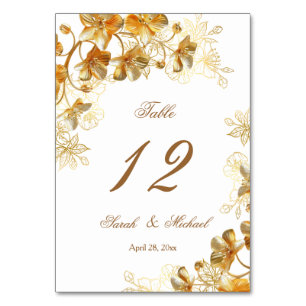 Numéro De Table Mariage floral 3D or